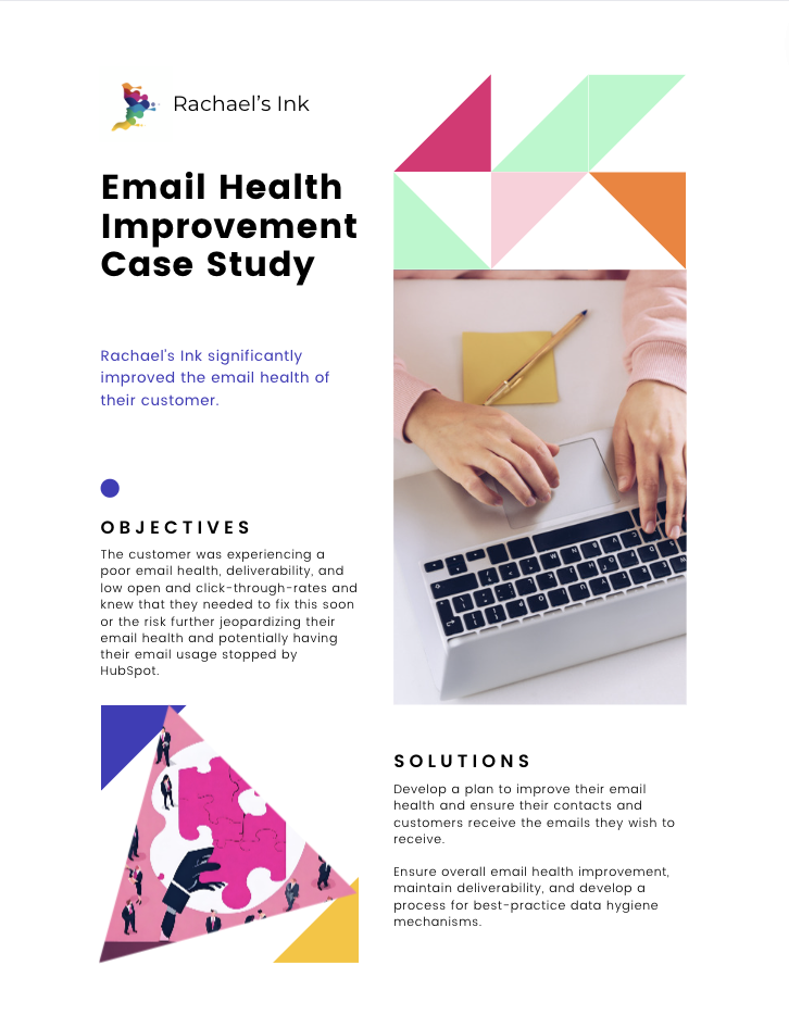 This is an image presenting the first page of our email health improvement case study. It notes the objects and solutions at a high-level introduction.